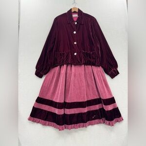 Confluence Women’s Large Red 4 Button Velvet Jacket And Skirt Vintage